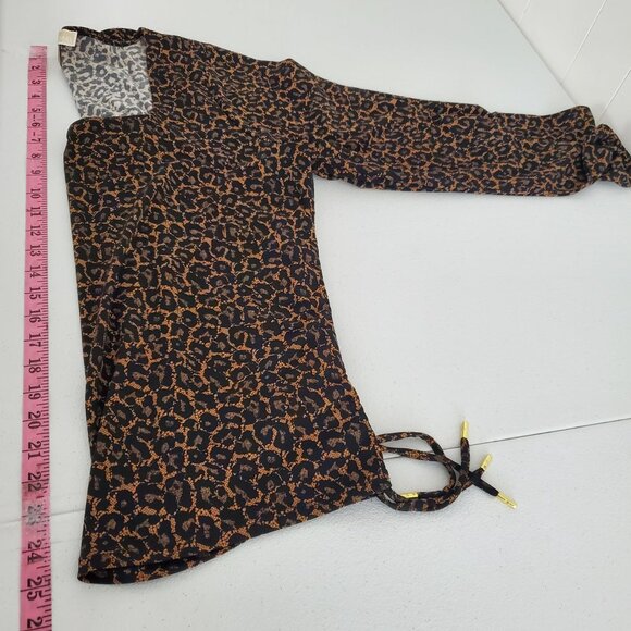 Michael Kors Womens Leopard Print Blouse Size 1X Square Neck Tied Sides Stretchy - Picture 6 of 8